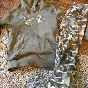 Under Armour Olive Hoodie and Camo Pants